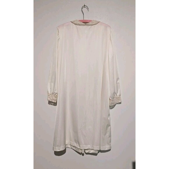 Vintage Lorraine Robe Womens Cream Nylon Lace Emb Collar Button Up L Cottagecore - Picture 4 of 6